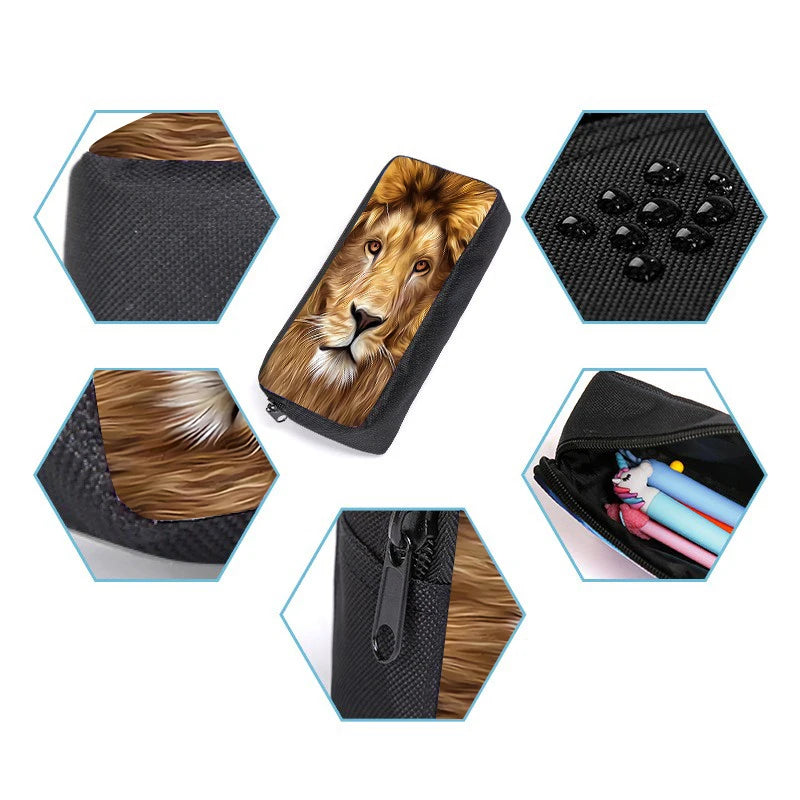 Cool Lion 3D Printed Fashionable 3-Piece Set Backpack Lightweight Adjustable Shoulder Strap Durable PVC Polyester Lining Zipper