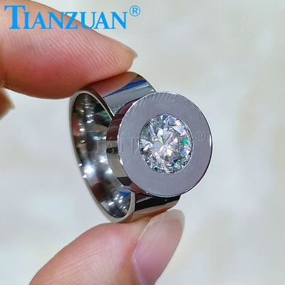 8mm Round White D Moissanite Dismantling Ring Replace Stone Silver Color Stainless Steel Jewelry Bathing Swimming Men Women Gift