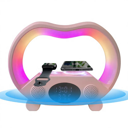 Wholesale Price Smart RGB Alarm Clock Colorful Light  Mini Size G Shape Speaker Wake up Lamp with Charger for Iwatch