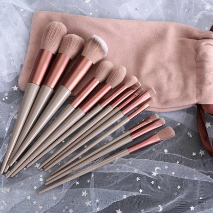 Custom Logo 13pcs Makeup Brushes Set Foundation Powder Eye Shadows Makeup Brush with Cosmetic Storage Bag