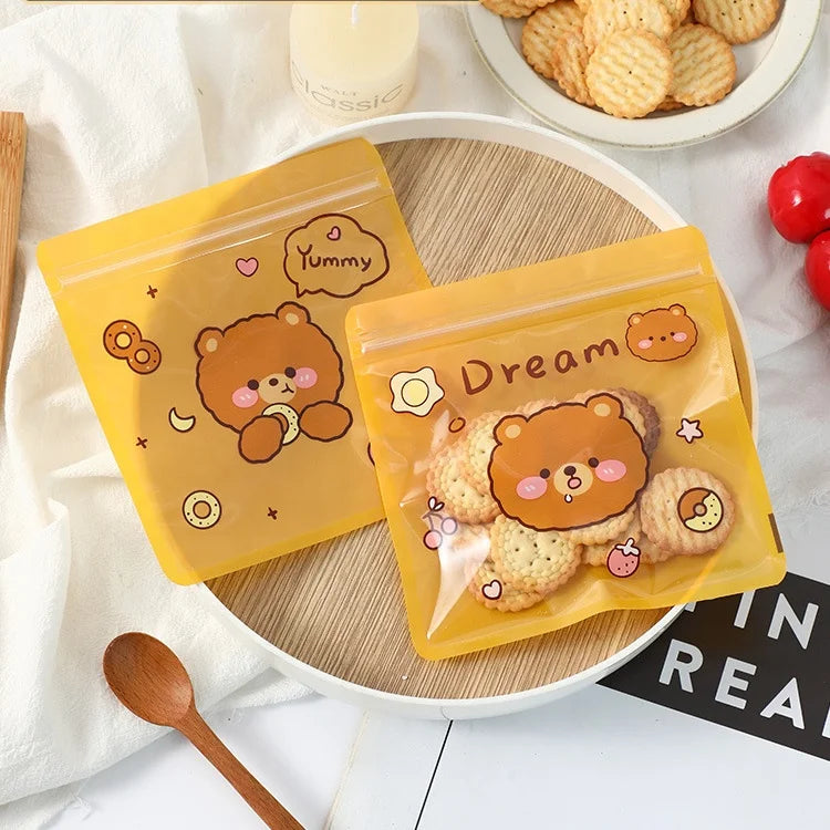 Morsun Cute Cartoon Zipper Bag Snack Zip Lock Bag Cookies Candy Snow Crisp Baking Bag 14x14cm 50pcs/pack Food Candy Packaging