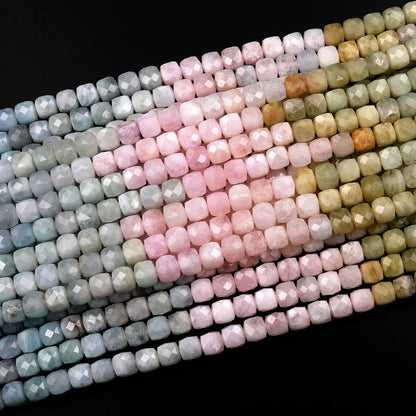 Great Gems Natural Multicolor Blue Aquamarine Pink Morganite Faceted 4mm 6mm Brilliant Cut Ball Beads Casual Unisex Necklace