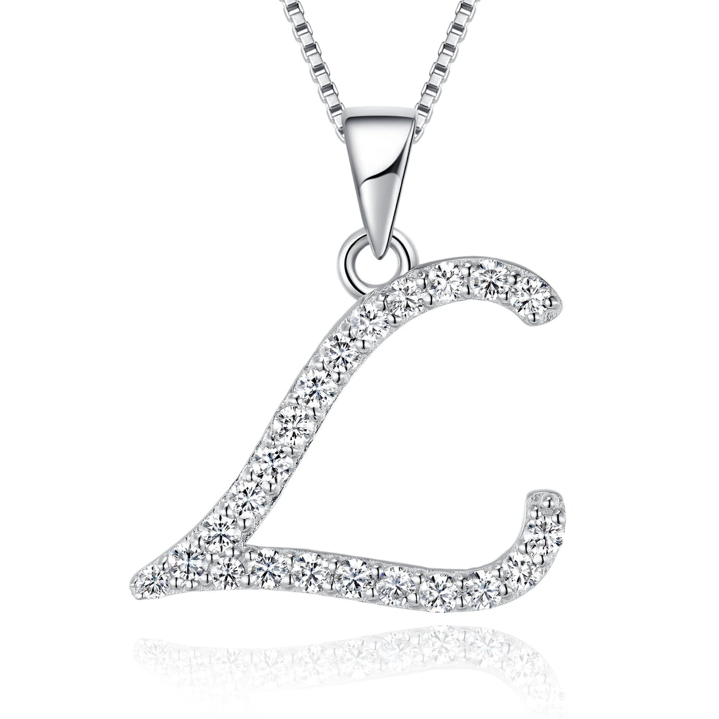 925 Sterling Silver Rhodium High Quality Plated 'Letter' Pendant Trendy Moissanite Necklace with Link Chain Tariff-Free Product