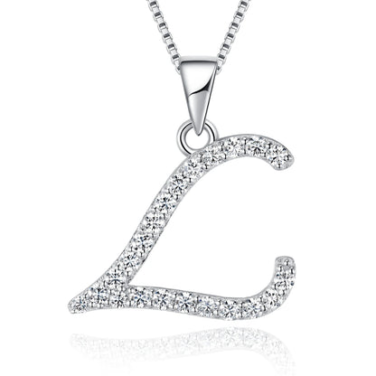 925 Sterling Silver Rhodium High Quality Plated 'Letter' Pendant Trendy Moissanite Necklace with Link Chain Tariff-Free Product