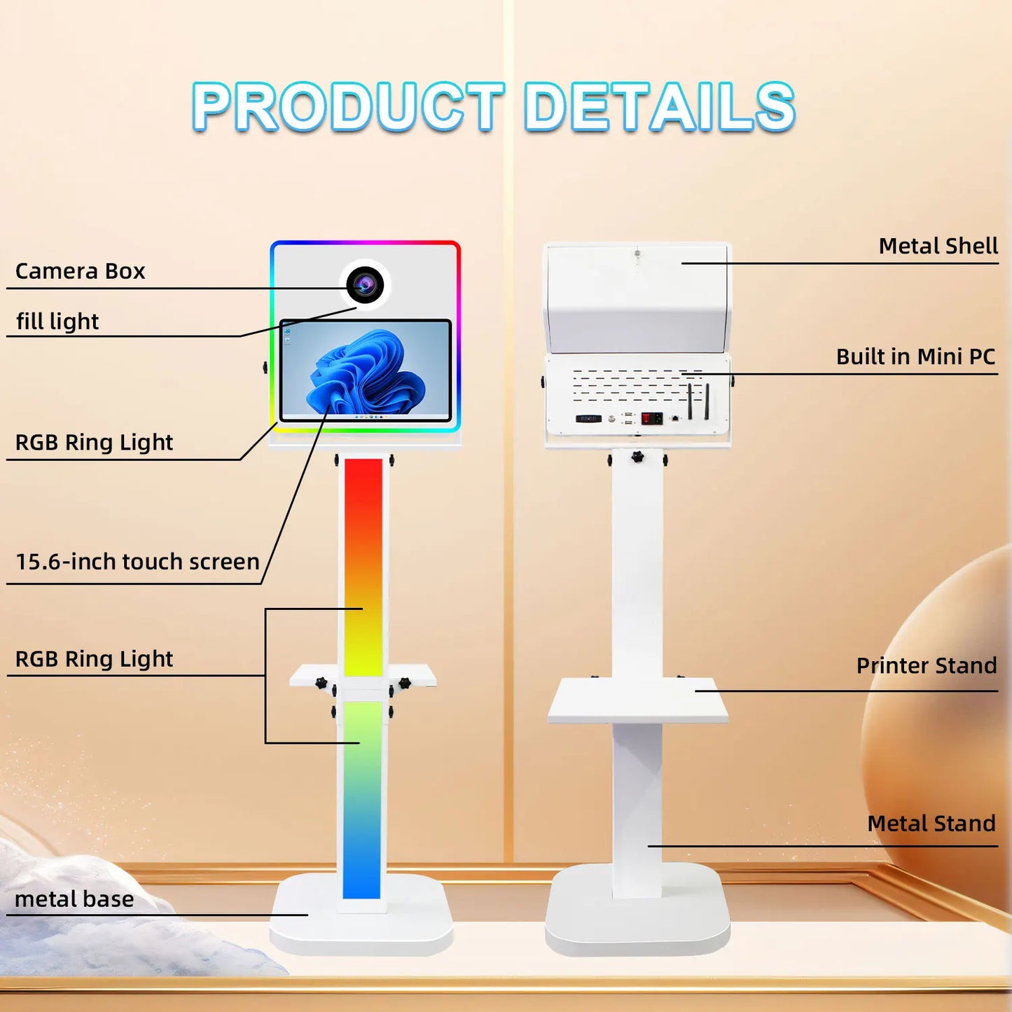 Passport Photo Booth Machine Selfie With 15.6 Inch Touch Screen DSLR Photo Booth Shell Compatible Camera Photobooth Box