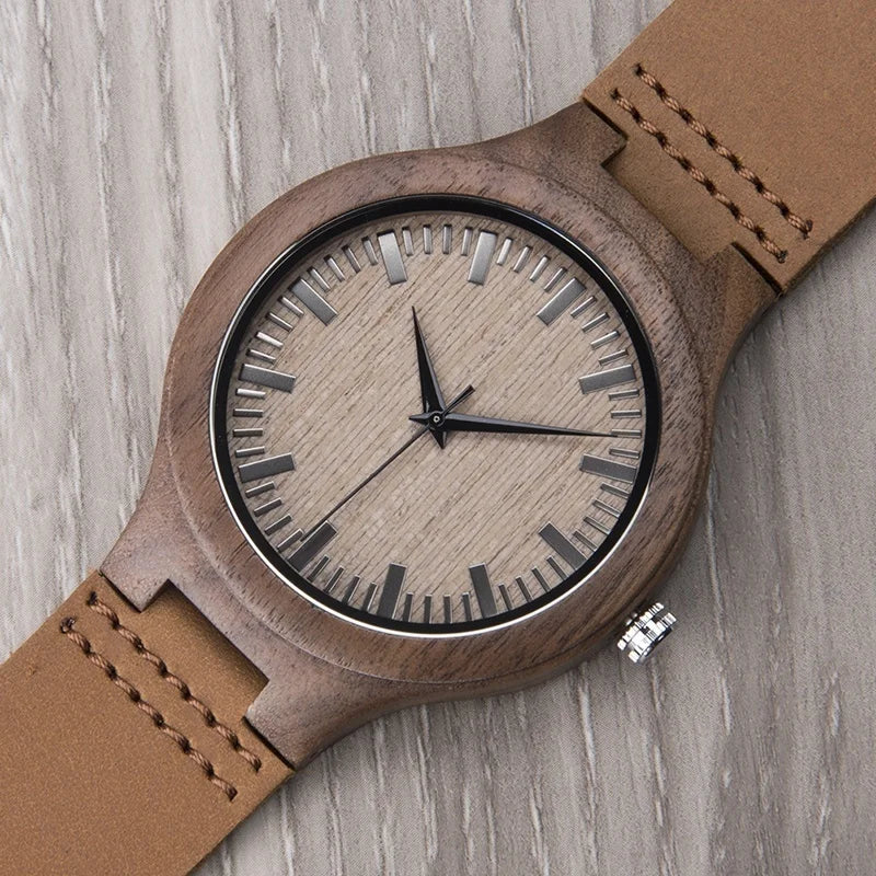 Luxurious Fashion Wooden Owl Watch with Quartz Movement Leather Strap & Pointer Dial-Party Wear for Men