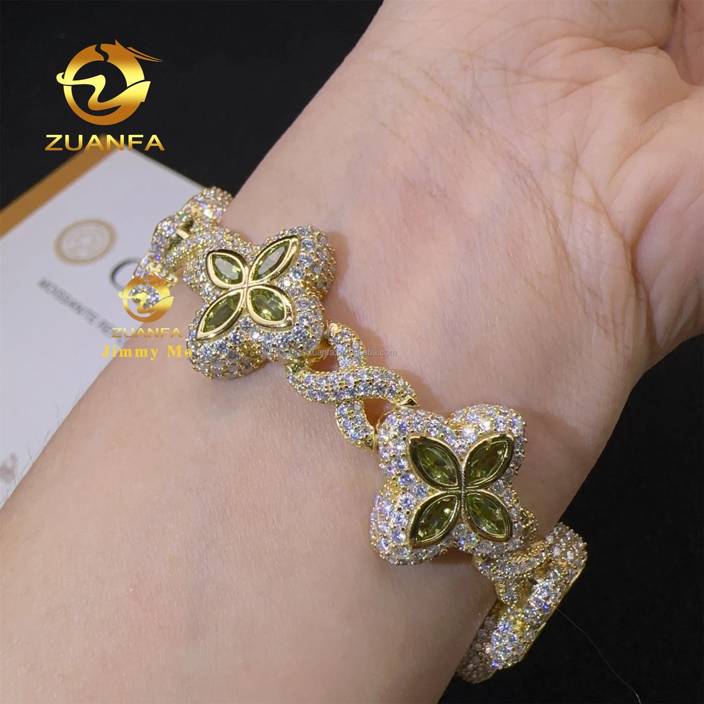 S925 Silver Marquise Flower Design Hip Hop Jewelry Iced Out Men Lab Moissanite Diamond Infinity Cuban Four Cleef Clover Bracelet