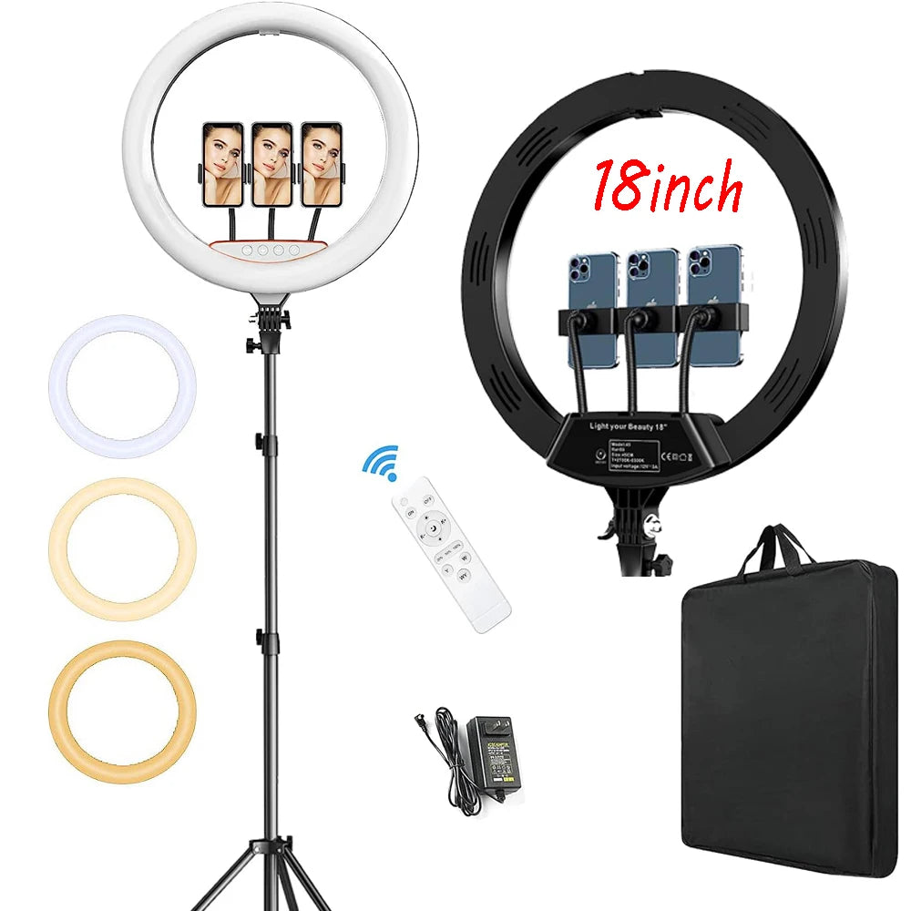 High Quality  Professional Photography Ring Light 18 Inch LED Ring Lights 50W Dimmable With Tripod Stand Storage Bag Right Light