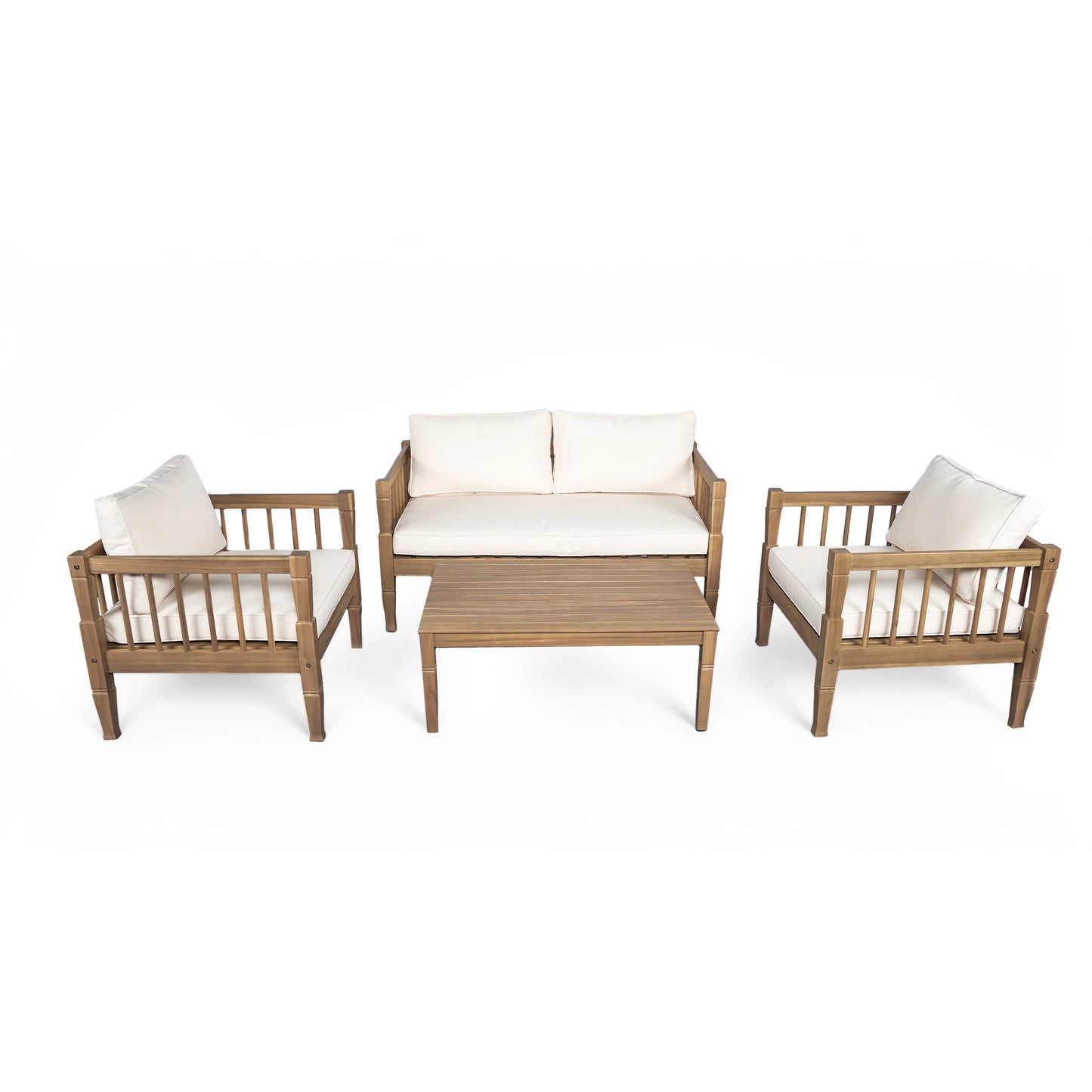 4-Piece Modern Design Outdoor Patio Furniture Set Coffee Table Conversation Set Deep Seating Polyester Water Resistant Thick