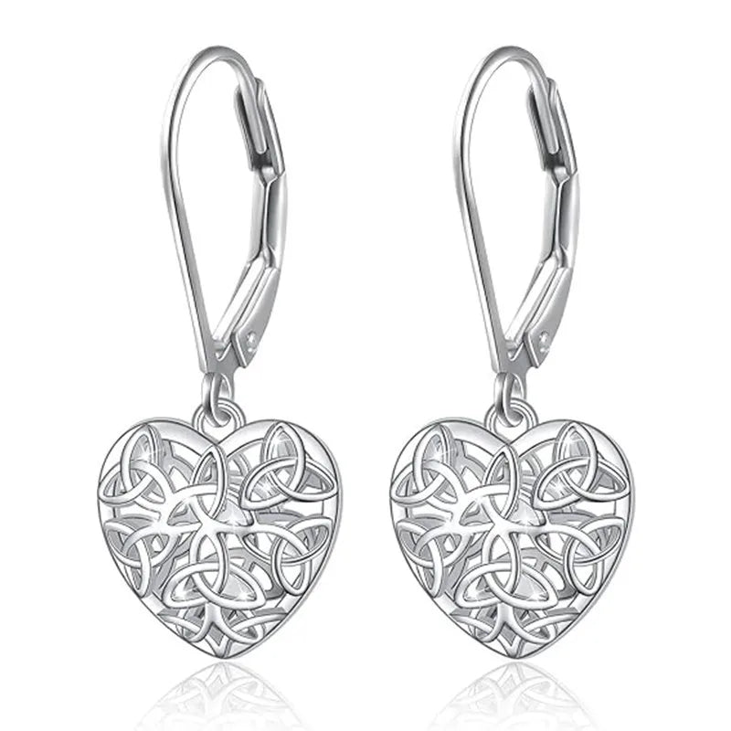 Tibetan Silver Heart Drop Earrings for Women Romantic Alloy Jewelry Gift Fashion White Gold Color