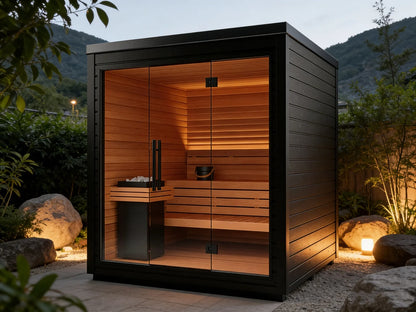 User-Friendly Black Outdoor Sauna Cabin Waterproof 4 Person Traditional Steam Sauna House for Backyard Garden