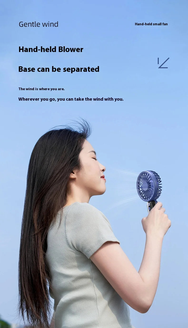 USB Portable 6-Speed Digital Display Fan Mini Handheld Large Wind Silent Desktop Cooling Gift Foldable for Household Car Use