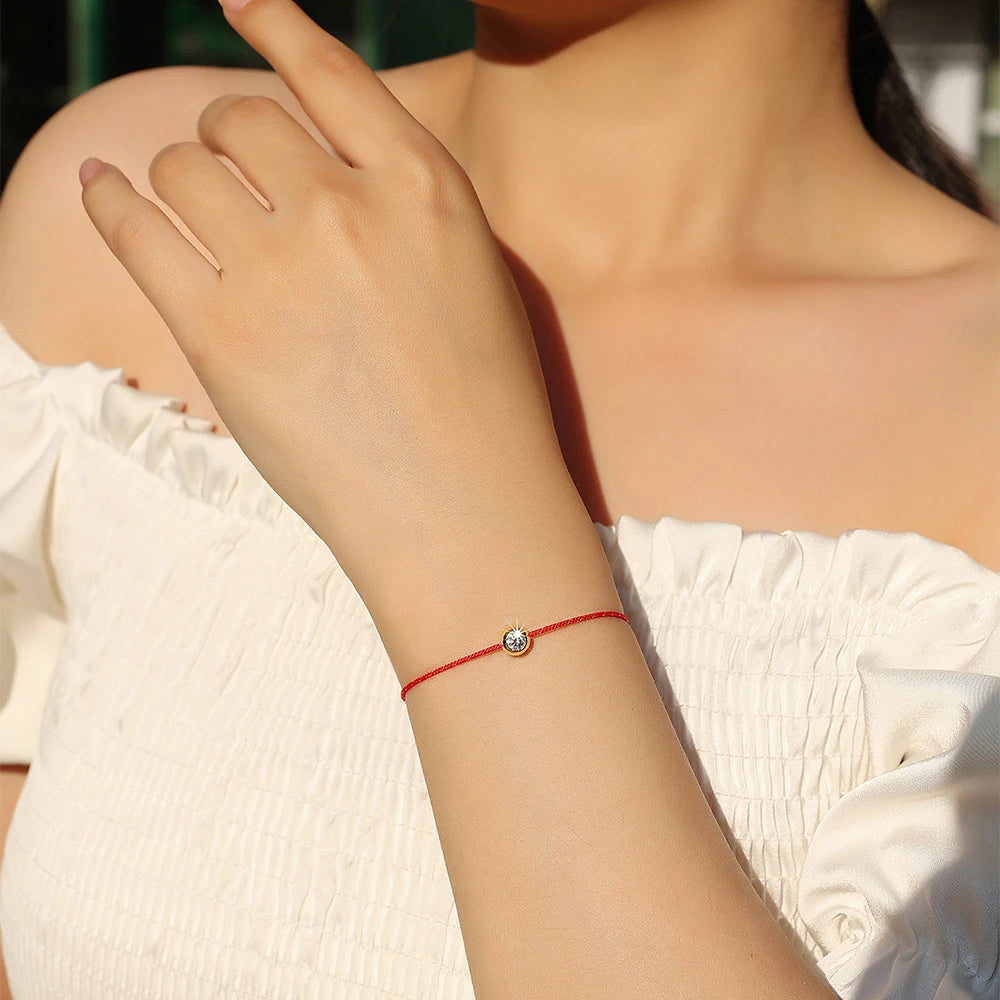 VVS1 Round Moissanite Gemstone Rope Bracelet Luxury Women Jewelry for Girls Pink Red Rope Moissanite Charm Bracelet
