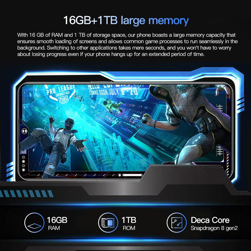 New Product 7.3 Inch 16GB+1TB 6800 MAh 5G Smartphone t Echno Phone Original Povo 5 Pro Mobile Phone Android 13.0 Telephone