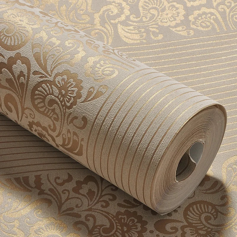 Champagne European 3D Vertical Stripe Wallpaper Bedroom Living Room Hotel Engineering Modern Simple Wallpaper