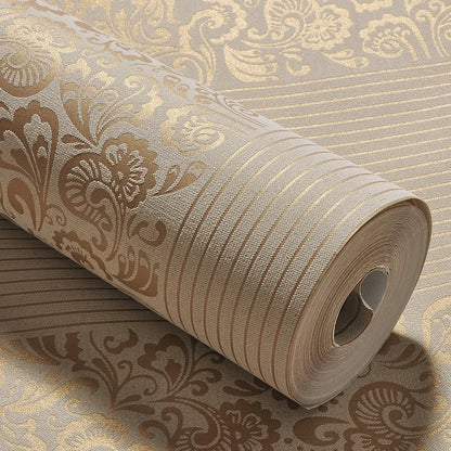 Champagne European 3D Vertical Stripe Wallpaper Bedroom Living Room Hotel Engineering Modern Simple Wallpaper