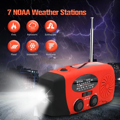 Emergency Hand Crank Radio with LED Flashlight, AM/FM NOAA Portable Weather Radio 2000mAh Power Bank Phone Charger for Camping
