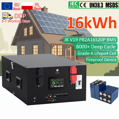 EU Stock CE IEC UN38.3 MSDS 8000+ Cycles Long Life 48V 51.2V 314Ah 16kwh Stackable Home Energy Storage Battery with JK V19 BMS