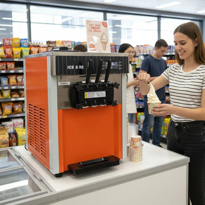 3 Flavors Ice Cream Cone Machine Automatic Easy to Operate CE Certificate Soft Serve Ice Cream Machine