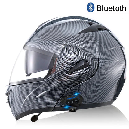 Carbon Fiber Pattern Electric Scooter Motorcycle Blueto0th Wireless Headphone Speaker Open Face Double Lens Full Face Helmets
