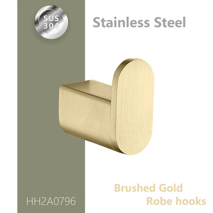 Modern Heavy Duty Wall Mount 304 Stainless Steel Brushed Gold Towel Hook Single Robe Hook Coat Hook for Bathroom Accessories