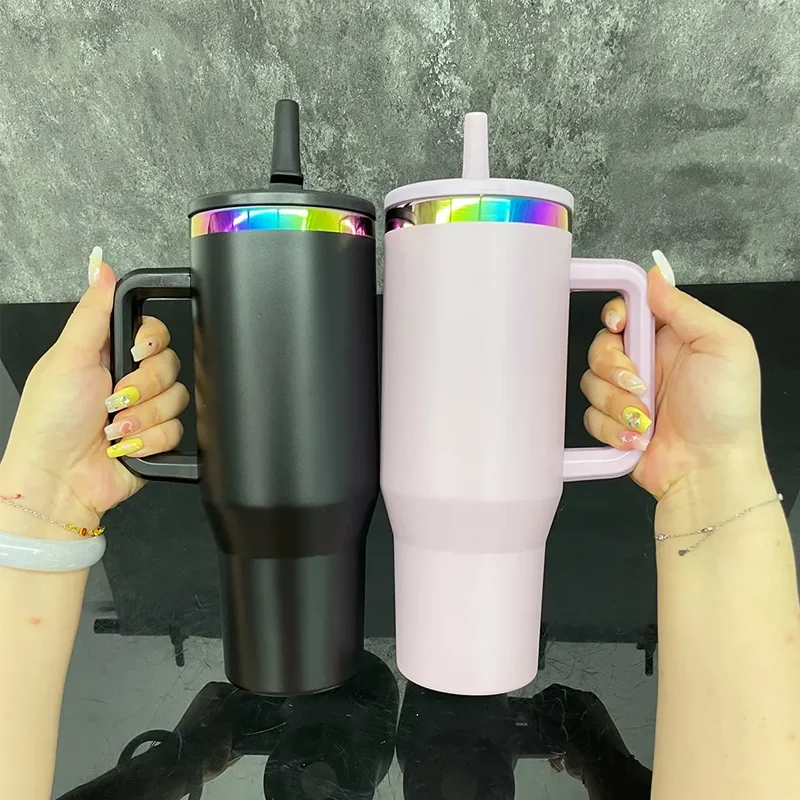 Us Warehouse 40 OZ Colorful Rainbow Plated Leak Proof Office Use 40 OZ Tumbler for Home Office Outdoor Daily Use