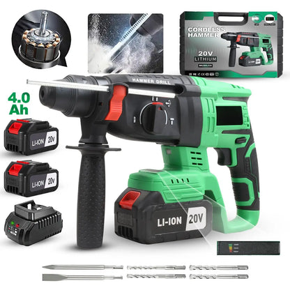 Local US Warehouse 20V Cordless Rotary Hammer Drill Electric with SDS Plus Bit DIY Demolition Drilling Battery Powered