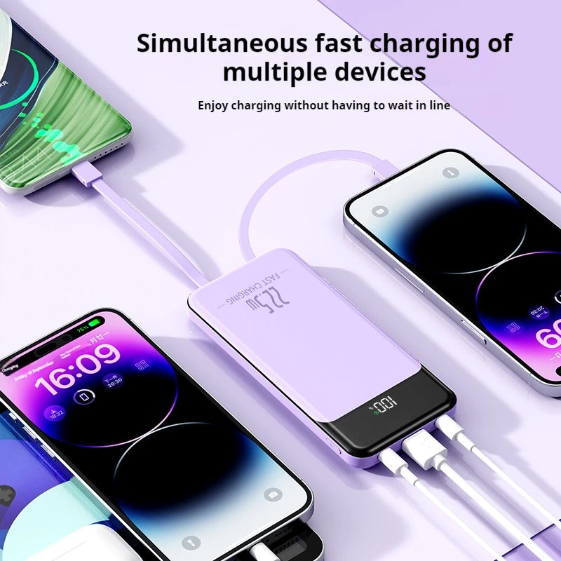 Custom LOGO PD22.5W Portable Ultrathin Charger Built-in Cable Mobile Power 10000mah Fast Charging 20W PowerBank 10000mah