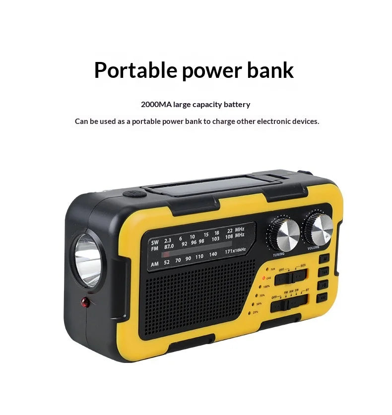 4000mAh Weather Emergency AM/FM Radio Noodradio Emergency Hand Crank Solar Charging Flashlight Survival Kit Gear Electronics