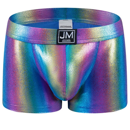 Patent Imitation Leather Shiny Fashion Low-rise Floral Knitted Boxer Briefs Waist Garment Dyed Casual Club Party Men's