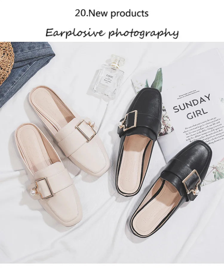 New Women Slipper Casual Shoes Fashion Women's Leather Loafers No Heel Slip-on Shoes Summer Outdoor Light Ladies Walking Shoes