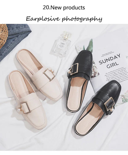 New Women Slipper Casual Shoes Fashion Women's Leather Loafers No Heel Slip-on Shoes Summer Outdoor Light Ladies Walking Shoes