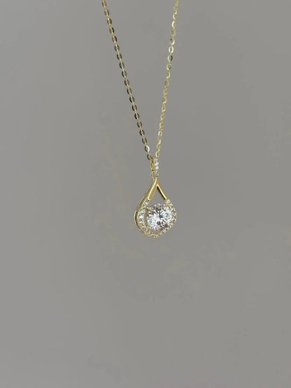 Teardrop Moissanite Halo Christian Party Necklace Silver Plated Sterling Silver Yellow Gold Spring Ring Closure Charms