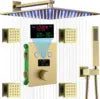 Brushed Gold Shower Body Sprays System 12 Inch LED Wall Mounted Rain Shower Head System Digital Display Thermostatic Shower Set