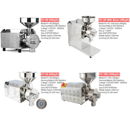 HY 40/60KG/100KG Home Commercial Espresso Wheat Maize Flour Mill Spices Electric Powder Grinder Coffee Grinder Machine