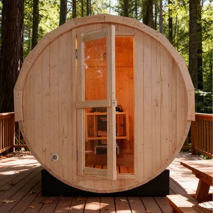 2-in-1 Outdoor Barrel Sauna Combo: 4-Person Home Sauna Kit with Built-in Steam Generator for Relaxing Spa Experience