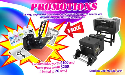 Inktime A3 Plus 30cm Semi-Automatic Dual Head DTF Printer XP600 DTF with Shaker and Dryer 2024 Model New Condition