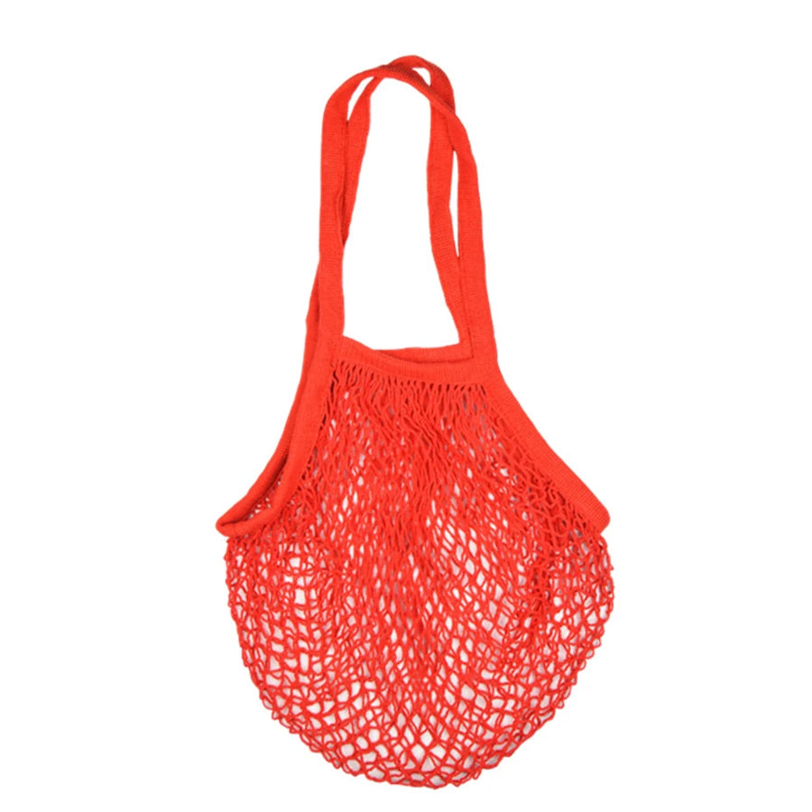 Recycled Reusable Cotton String Mesh Net Shopping Bag Long Handle Fruit Vegetable Grocery Produce Tote for Daily Life Letter