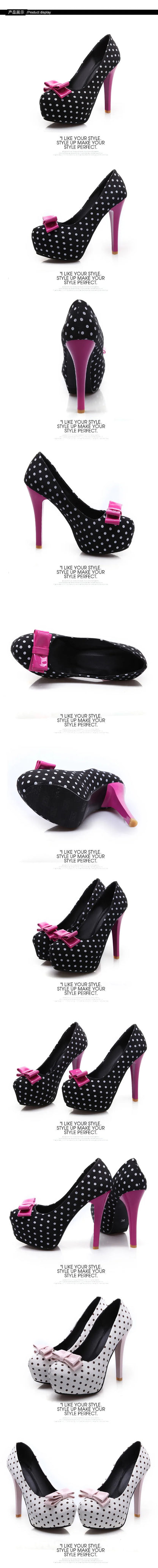 Voesnees New Sweet Bow Stiletto Pumps Polka Dot Pattern Comfortable Waterproof Platform Women Shoes 12CM High-Heel Single Shoes