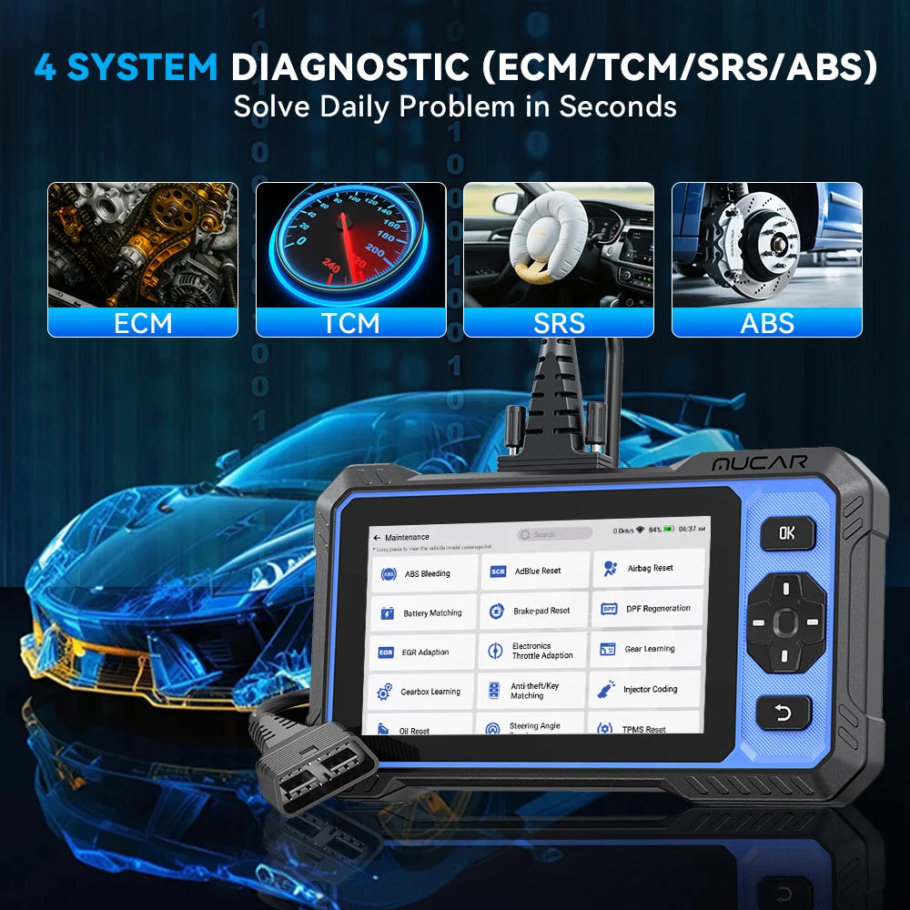 MUCAR 632 AI Car Diagnostic Tool CANFD 4 Systems ECM TCM ABS SRS 15 RESET Bi-Directional Control Obd2 Automotive Scanner