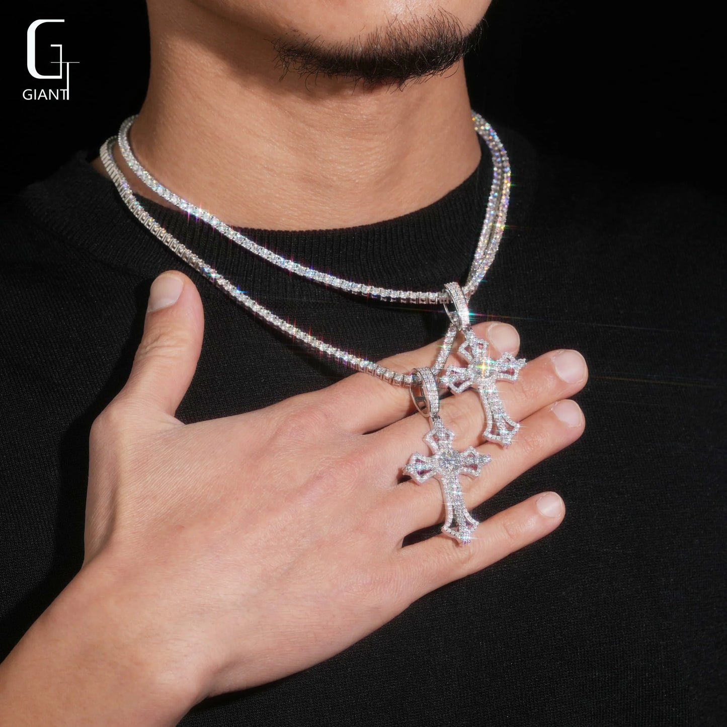 USA Warehouse Ready to Ship Cross Charms Pendant 925 Sterling Silver Moissanite Iced Out Cross Pendant Men Pass Diamond Tester