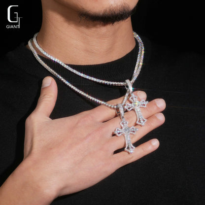 USA Warehouse Ready to Ship Cross Charms Pendant 925 Sterling Silver Moissanite Iced Out Cross Pendant Men Pass Diamond Tester