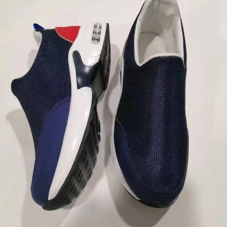 Women's Casual Sneakers Walking Style Shoes with Large Size and Height Increasing Cushion Color Matching Slip-On Shoes