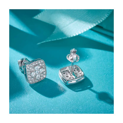 Hot Selling Cushion Cut Moissanite Diamond Stud Ring and Square Earrings Trendy Unisex Gift for Women Men Anniversary Party