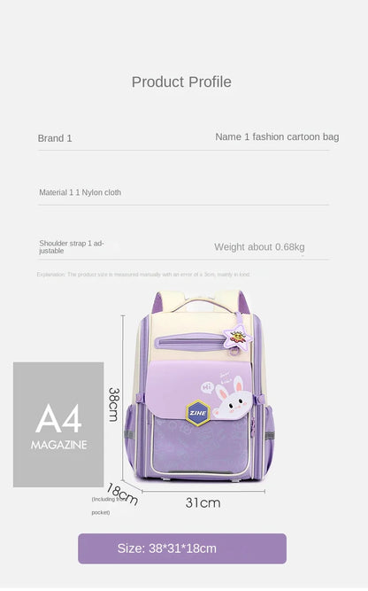 Ultra-Light Female Student Backpack Waterproof Fashion 1-4-6 Grade Contrast Color Ridge Protection Burden Reduction for Primary