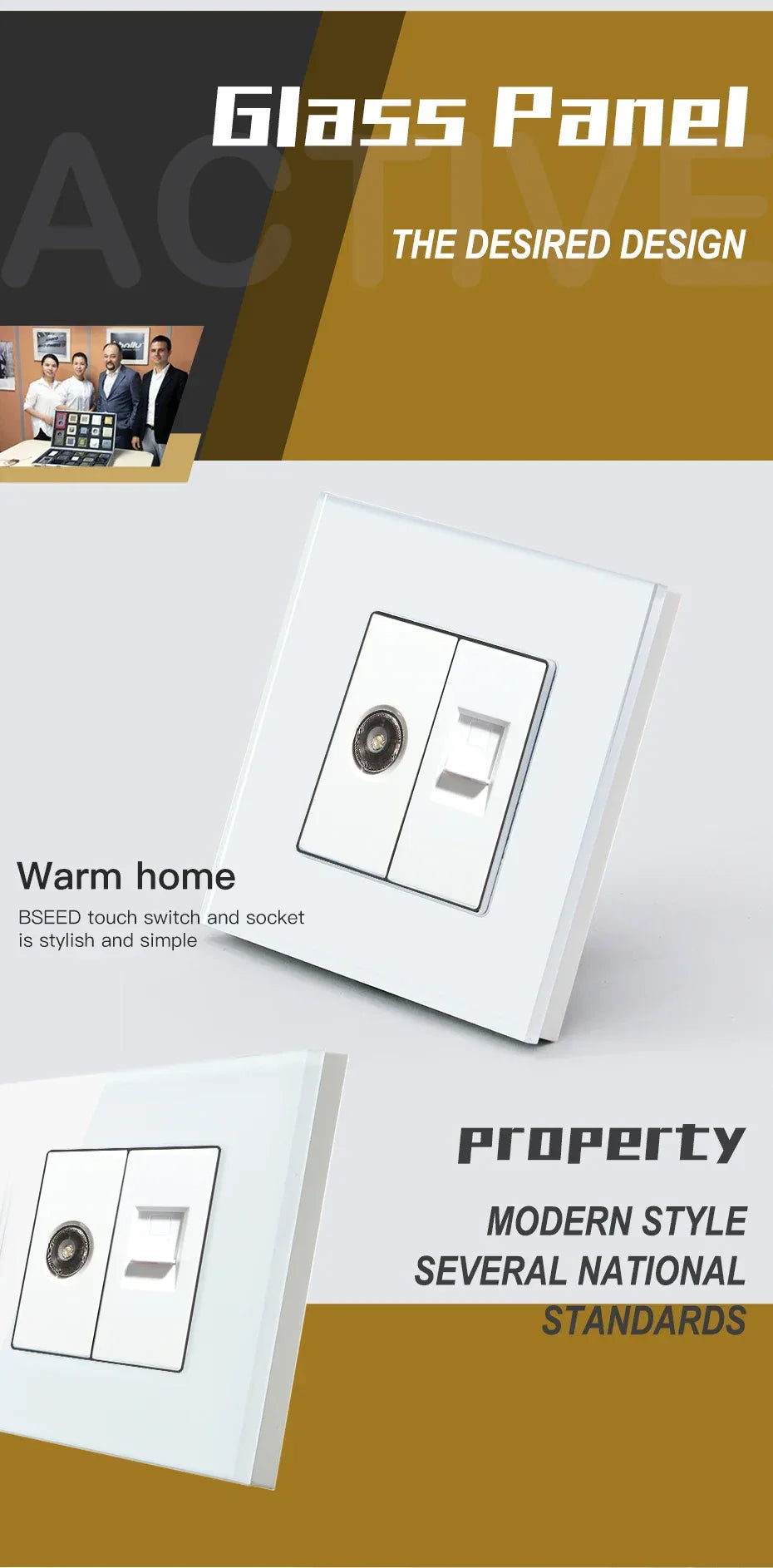 BSEED Single TV CAT5 Internet Socket Double EU Power Socket Triple Germany  With RJ45 Television Wall Sockets Glass Frame