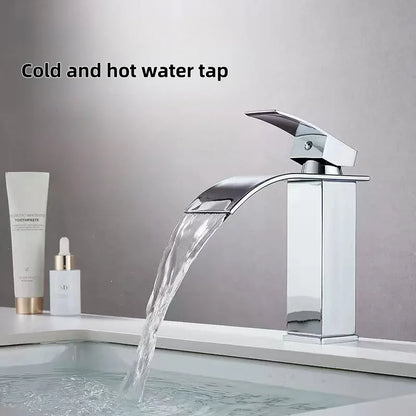 Hot Sale Single Hole Deck Mounted Wash Basin Faucet Modern Flat Mouth Waterfall Hot Cold Water Bathroom Faucet