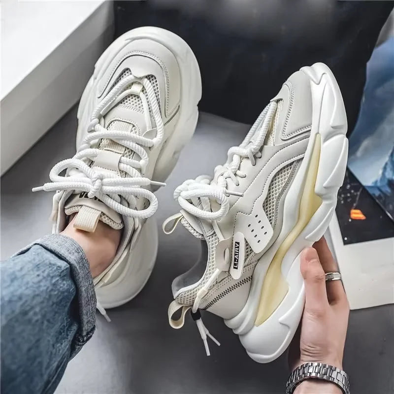 New Explosive Men's Shoes Mesh Surface Breathable Sports Leisure Running Shoes Thick Soles Increase Daddy Shoes