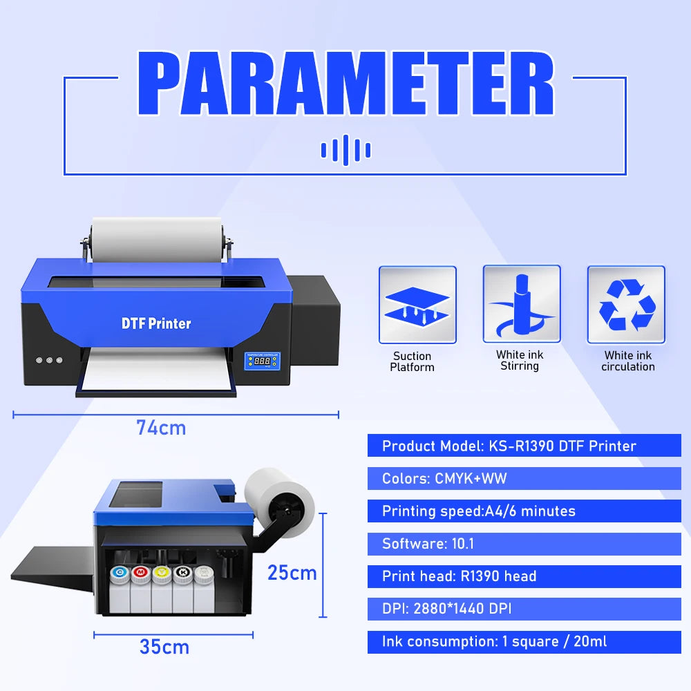 COLORSUN Best Selling A3 Size Roll Film T-shirt Textile Printing Machine Roll to Roll DTF Printer with Software Free