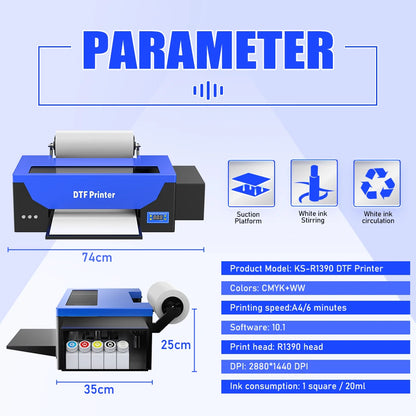 COLORSUN Best Selling A3 Size Roll Film T-shirt Textile Printing Machine Roll to Roll DTF Printer with Software Free